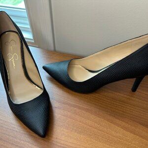 Jessica Simpson Snake Embossed Black Leather Heels Sz 9.5